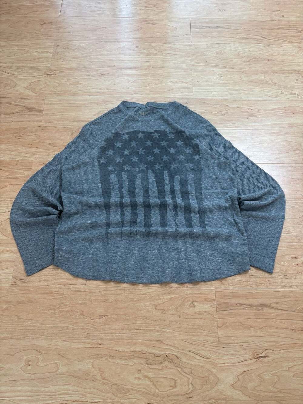 Faded Glory American Flag Graphic Long Sleeve Waffle Knit Thermal Shirt